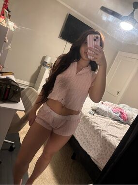 Juicy Couture Pale Pink Striped Cropped Pajama Set